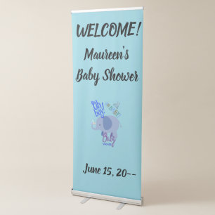 Oh Boy! Oh Baby! Blue Elephant Baby Shower Retract Retractable Banner