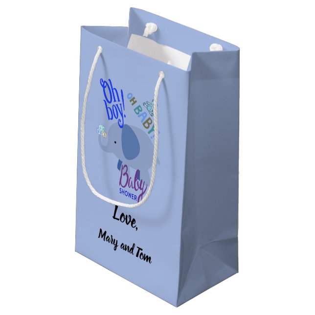 Oh Boy! Oh Baby! Blue Elephant Baby Shower Small G Small Gift Bag (Back Angled)