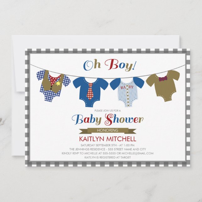 Oh Boy Onsies - Baby Shower Invitation (Front)