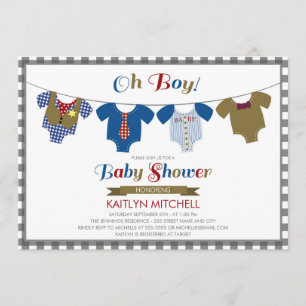 Oh Boy Onsies - Baby Shower Invitation