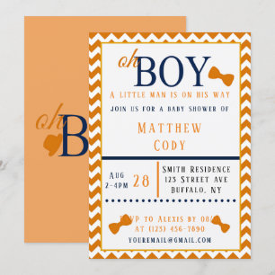 Oh Boy Orange and Blue Baby Shower  Invitation