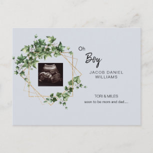 Oh Boy Pale Blue Ultrasound Photo  Announcement Po