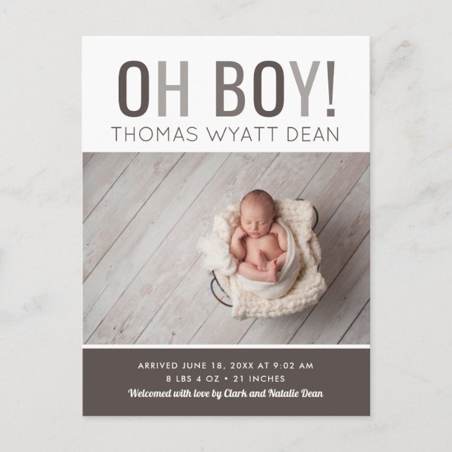 Oh Boy Photo Birth Announcement (Front)