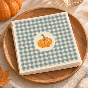 Oh boy pumpkin blue gingham vintage baby shower napkin