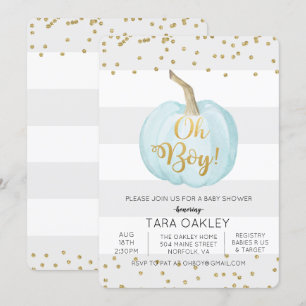 Oh Boy Pumpkin Glitter Baby Shower Invitation