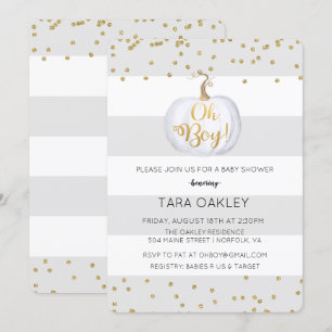 Oh Boy Pumpkin Glitter Baby Shower Invitation
