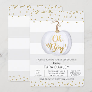 Oh Boy Pumpkin Glitter Baby Shower Invitation