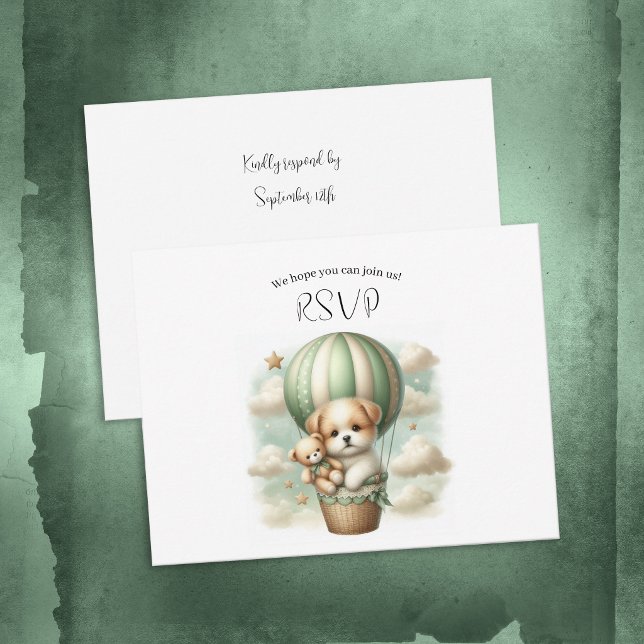 Oh Boy Puppy Hot Air Balloon Adventure Baby Shower RSVP Card (Creator Uploaded)