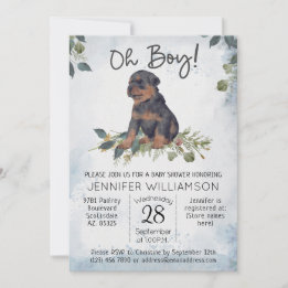 Oh Boy! Rottweiler Pup Watercolor Baby Shower  Invitation
