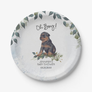 Oh Boy! Rottweiler Puppy Dog Custom Baby Shower Paper Plate