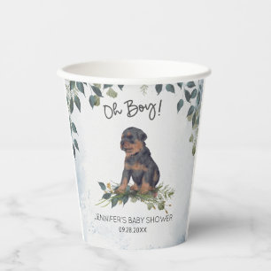 Oh Boy! Rottweiler Puppy Watercolor Baby Shower Paper Cups