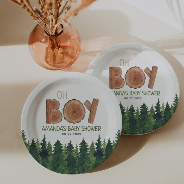 Oh Boy -  Rustic Boy Woodland Baby Shower  Paper Plate (Creator Uploaded)