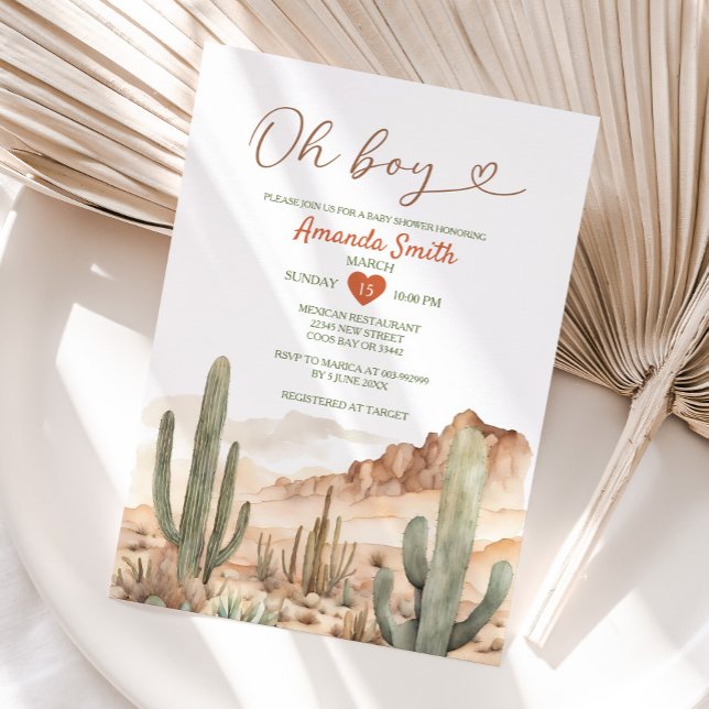 Oh Boy Rustic Desert Succulent Cactus Baby Shower Invitation (Creator Uploaded)