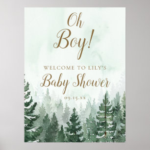 Oh Boy Rustic Pine Forest Baby Shower Welcome Sign