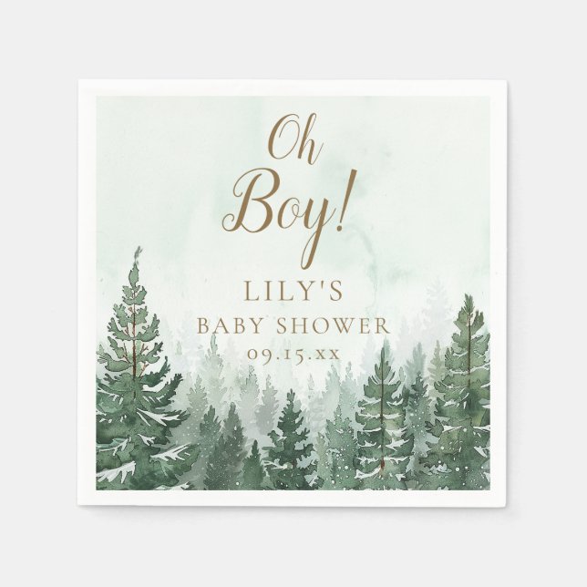 Oh Boy Rustic Pine Tree Forest Baby Shower Napkin (Front)