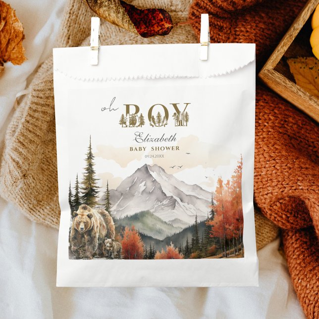 Oh Boy Rustic Woodland Bear Mountain Baby Shower Favour Bags (Creator Uploaded)