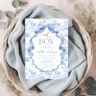 Oh Boy Safari Animal Blue Toile Baby Shower Invitation