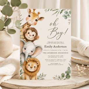 Oh Boy Safari Animal Boy's Baby Shower Invitation