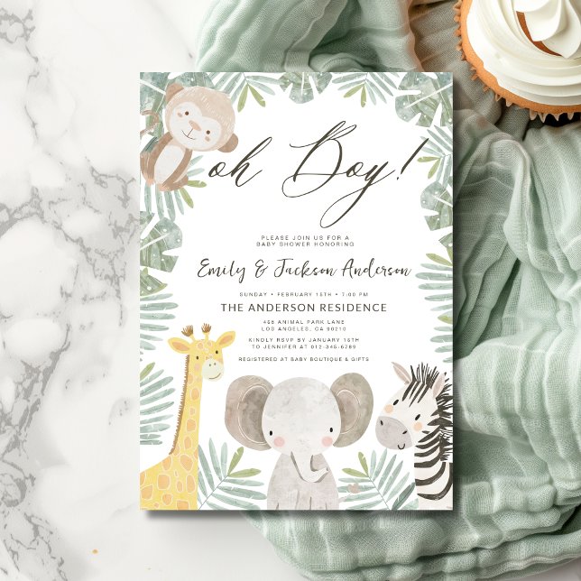 Oh Boy Safari Animal Boy's Baby Shower Invitation (Creator Uploaded)