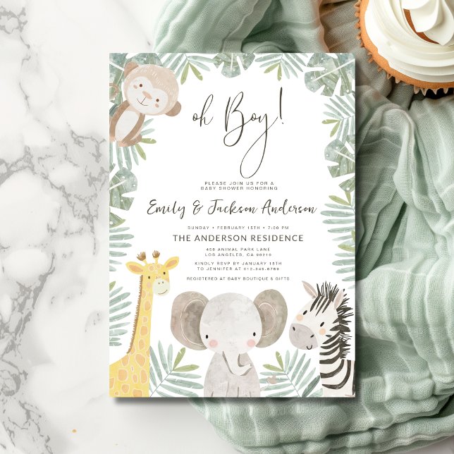 Oh Boy Safari Animal Boy's Couples Baby Shower Invitation (Creator Uploaded)