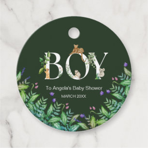 Oh boy Safari Animal Jungle Green Baby Shower Favour Tags