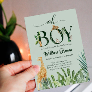 Oh Boy Safari Animal Jungle Greenery Baby Shower Invitation