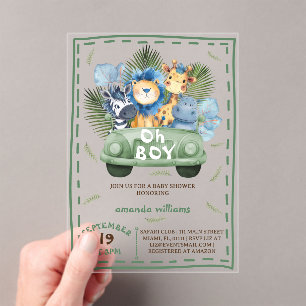 Oh Boy Safari Animals baby shower Acrylic Invitations