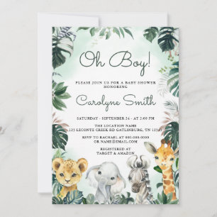 Oh Boy Safari Animals Baby Shower Invitation