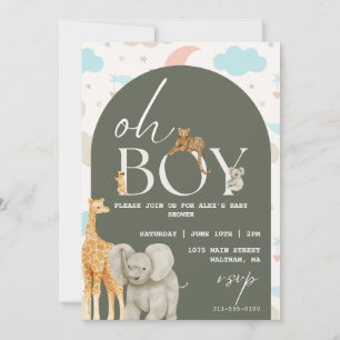 Oh Boy! Safari Animals Baby Shower Invitation