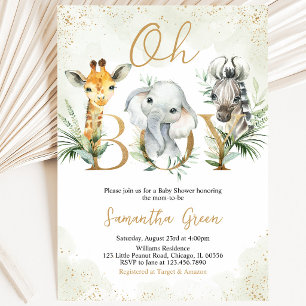 Oh Boy Safari Animals Baby Shower Invitation