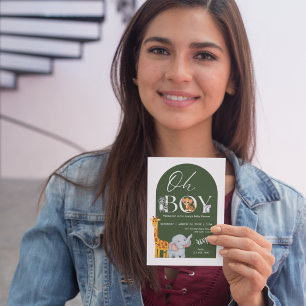 Oh Boy Safari Animals Baby Shower Invitation