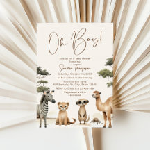 Oh Boy Safari Animals Baby Shower Invitation