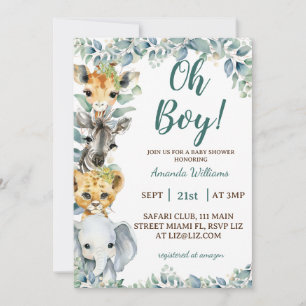 Oh Boy Safari Animals Baby Shower Invitation
