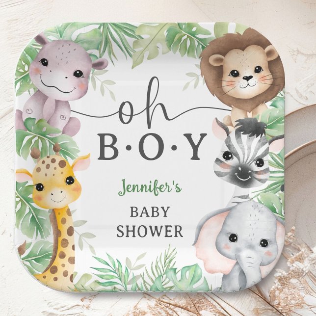 Oh Boy Safari Animals Baby Shower Jungle Paper Plate (Creator Uploaded)