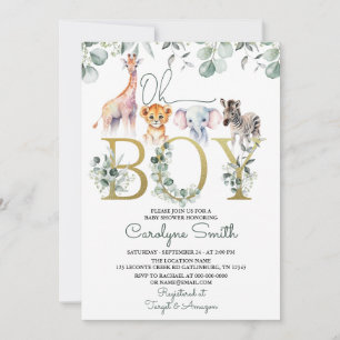 Oh Boy Safari Animals Greenery Baby Shower Invitation