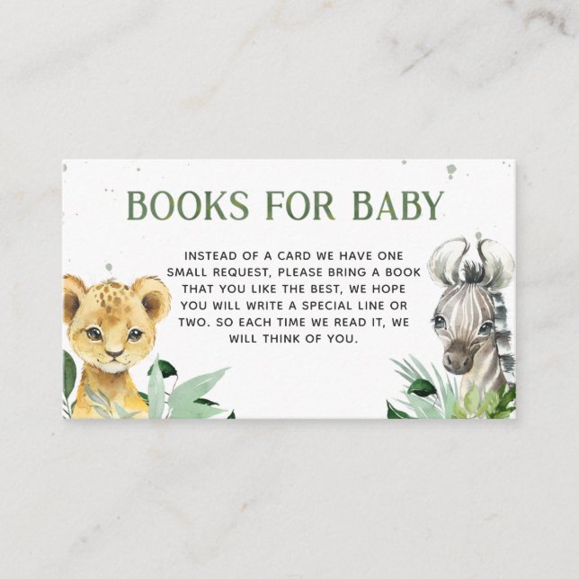 Oh Boy Safari Baby Shower Books for Baby Enclosure Card (Front)