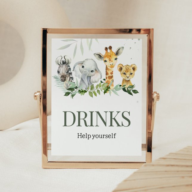 Oh Boy Safari Baby Shower Drinks Poster (Jungle Safari Baby Shower Drinks Sign)