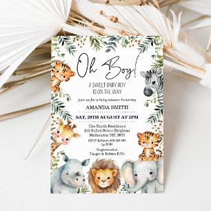Oh Boy Safari Foliage Baby Shower Invitation