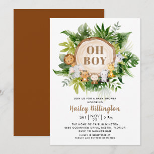 Oh Boy Safari Jungle Watercolor Baby Shower Invitation