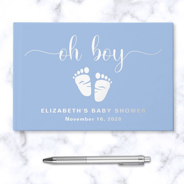 Oh Boy Silver Foil Blue Baby Feet Boy Shower Guest Book (Creator Uploaded)