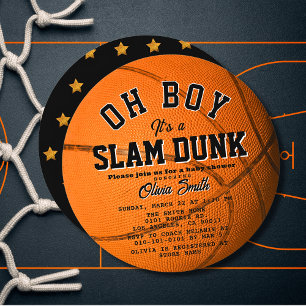 Oh Boy Slam Dunk Basketball Boy Baby Shower Circle Invitation
