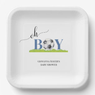 Oh Boy Soccer Boy Baby Shower Invitation Paper Plate