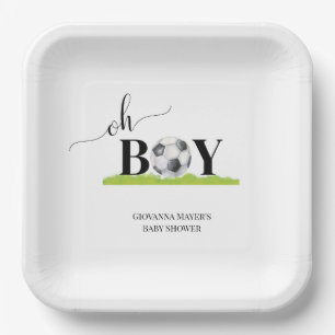 Oh Boy Soccer Boy Baby Shower Paper Plate