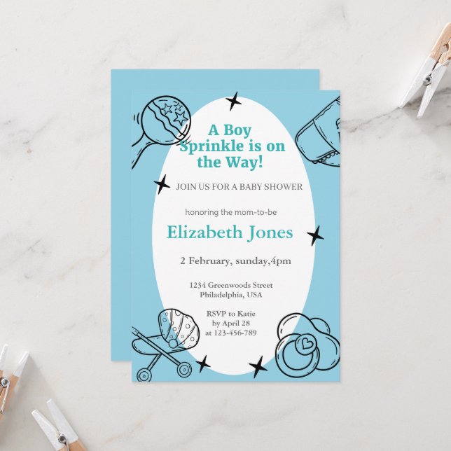 Oh Boy sprinkle It's A Boy Baby Shower  Invitation (Front/Back In Situ)
