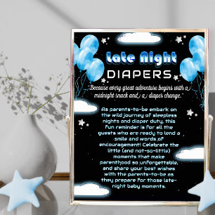 Oh Boy Starry Space Baby Shower Late Night Diaper Poster