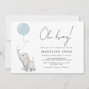 Oh Boy Sweet Elephant Baby Shower Invitation