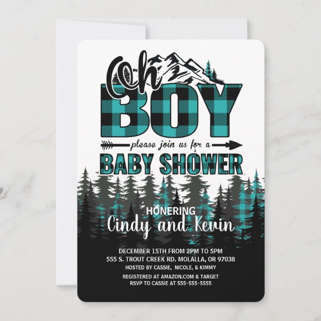 Oh Boy Teal Plaid Baby Shower Invitation (Front)