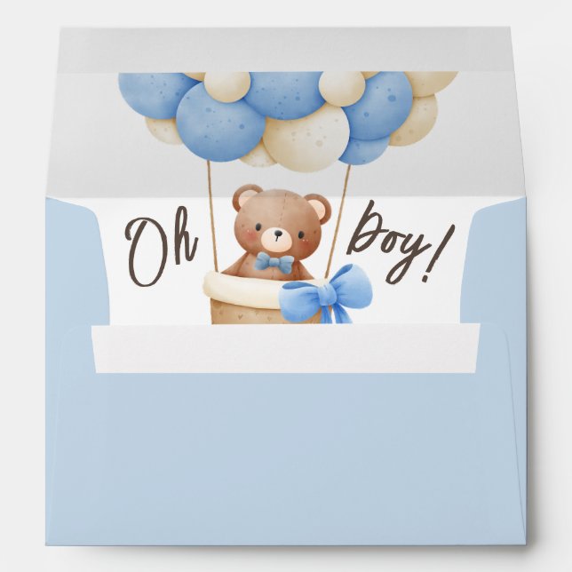Oh Boy! Teddy Bear Blue Balloons  Baby Shower  Envelope (Back (Bottom))