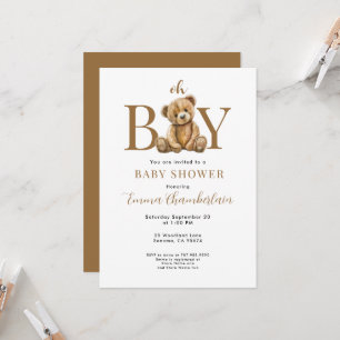 Oh Boy Teddy Bear Boy Baby Shower Invitation