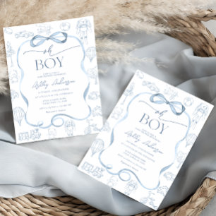 Oh Boy Toile De Jouy Blue Baby Shower Invitation
